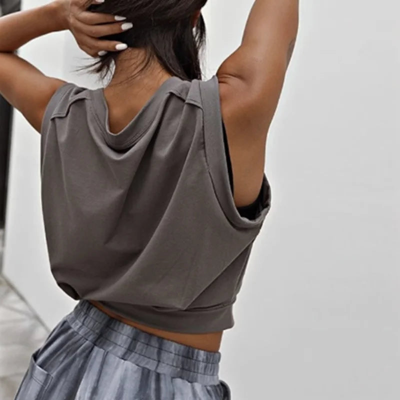 Sports sleeveless vest T-shirt women fashion yoga wear loose slimming smock fitness casual